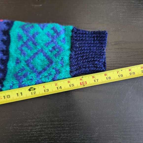 Vintage 90s Handmade Knit Slouchy Green Sweater Mock Neck Winter Cabin 1990s - Picture 9 of 10